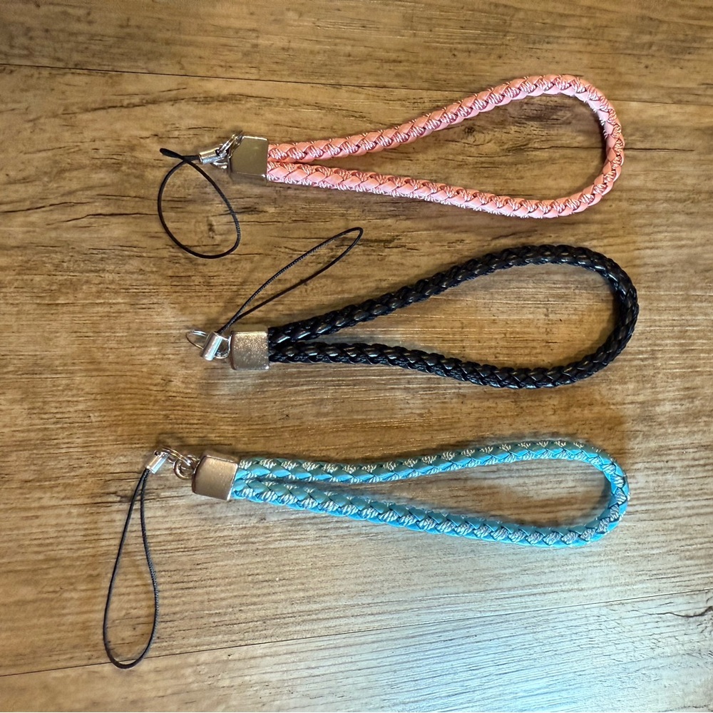 Braided Nylon Wrist Strap Trio in Pink, Black, and Blue